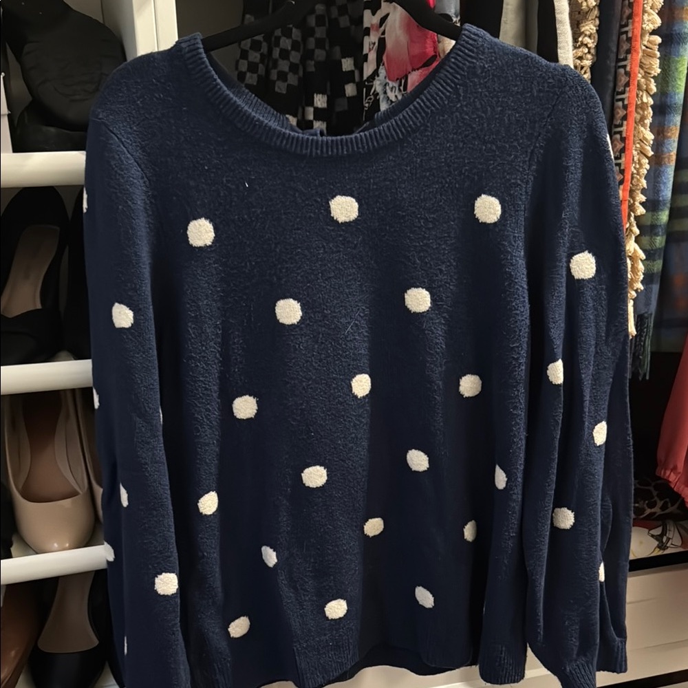 Lucky Brand Navy Blue Polka Dot Sweater women’s size L